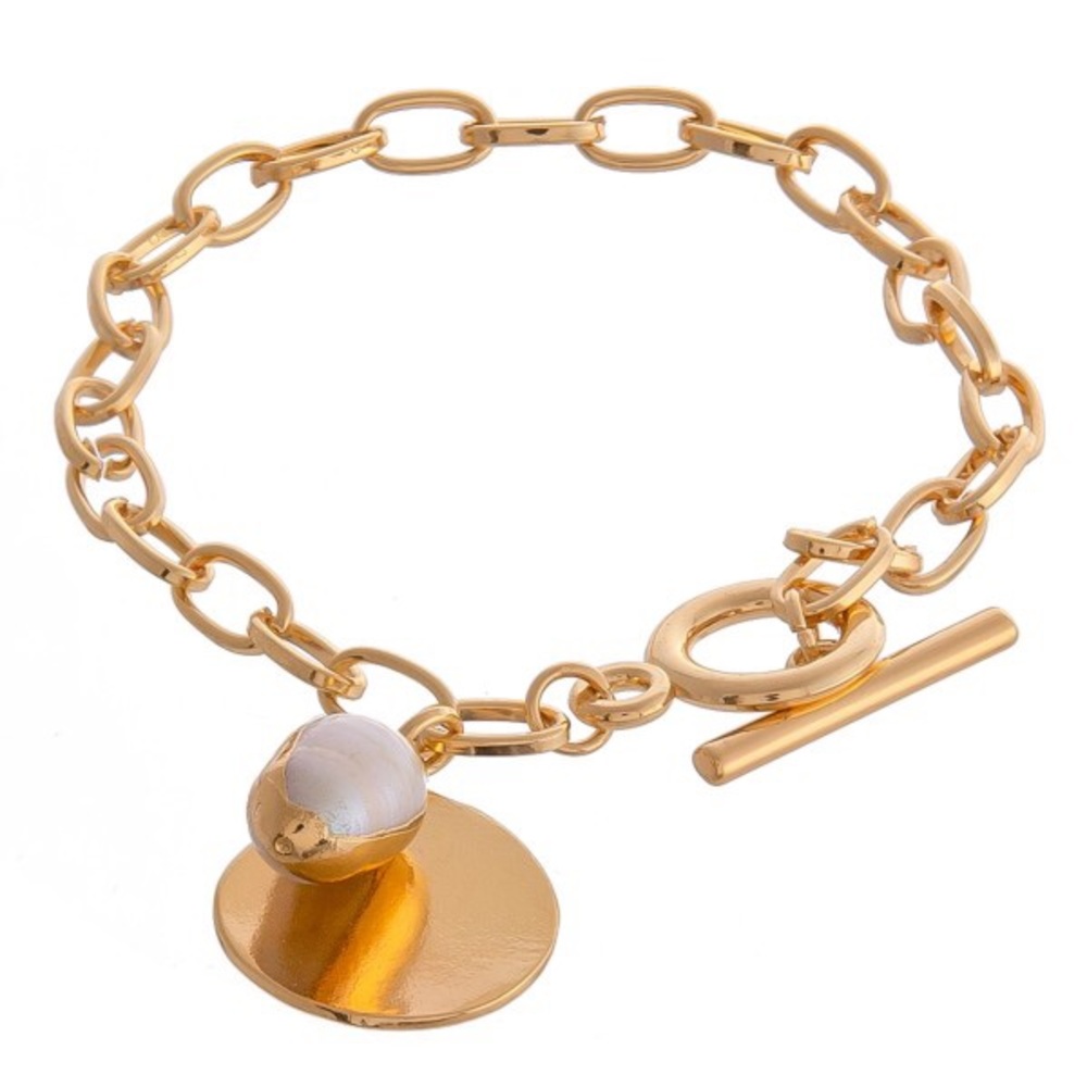 Gold Chain Bracelet with Pearl Charm